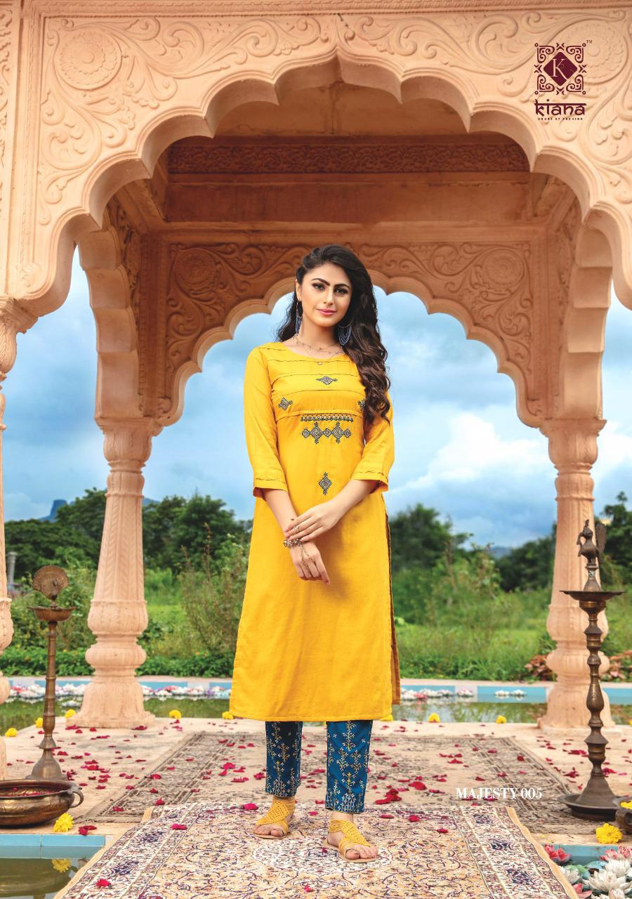 The Test of Premium Collection Kiana House of Fashion Majesty Reyon, Cotton flex, Cotton Jacquard With thread Work Designer Kurtis Collections